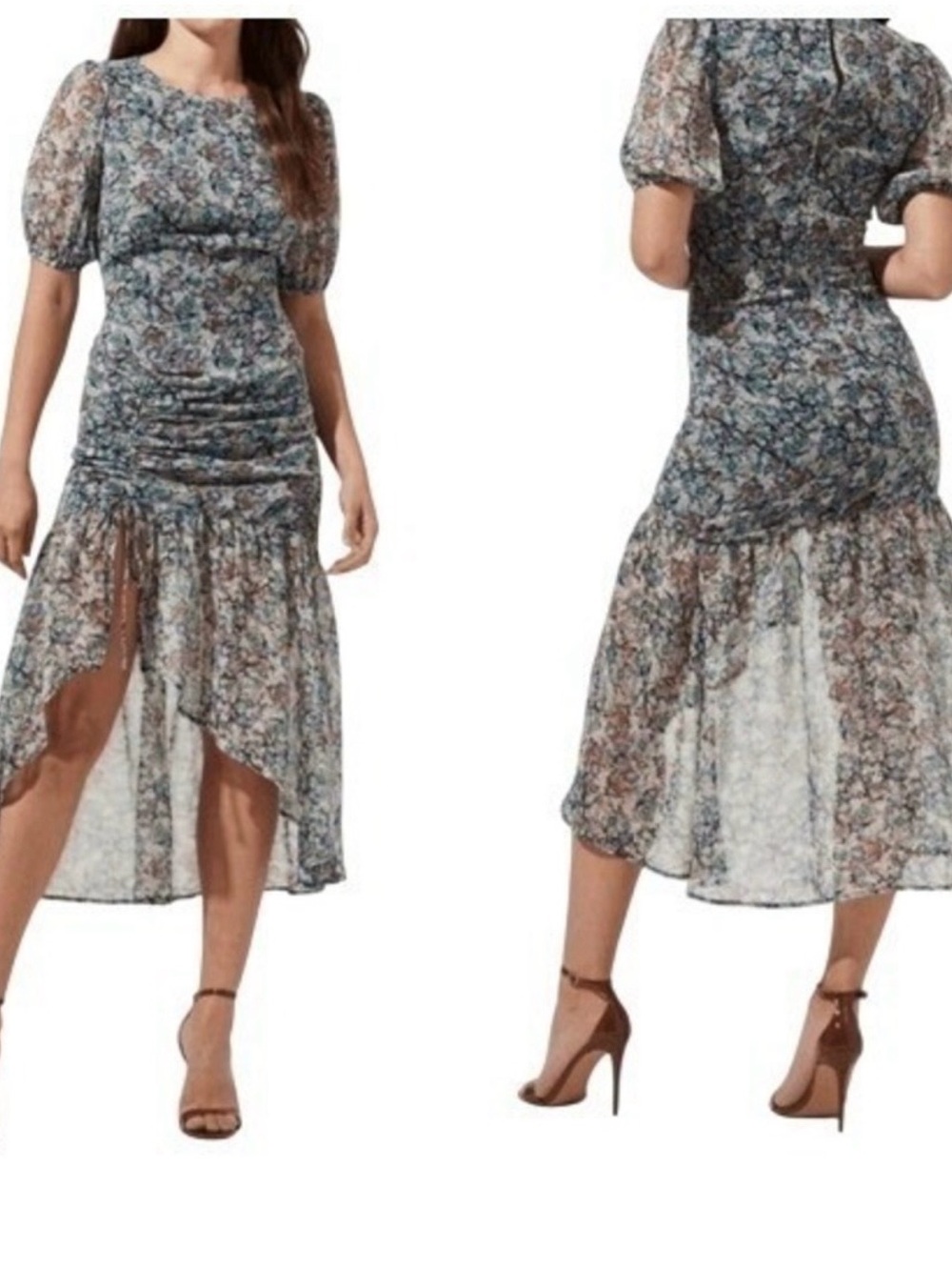 ASTR the Label Asymmetrical Floral Midi Dress in Blue-Green